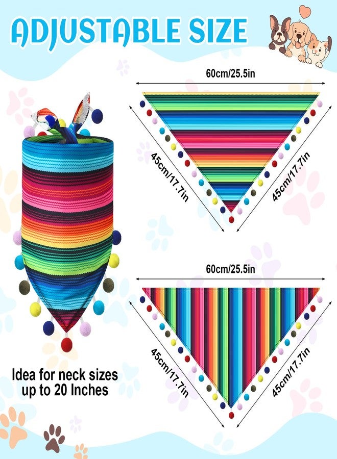 Cosblank 2 Pcs Mexican Dog Bandana Cinco De Mayo Fiesta Dog Costume Summer Mexican Pet Triangle Bib Adjustable with Pom Poms for Small Medium Pets Cats - Image 2